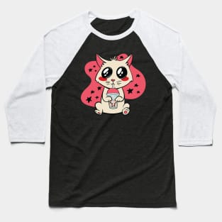 Kawaii Cat Driking Boba Tea Baseball T-Shirt